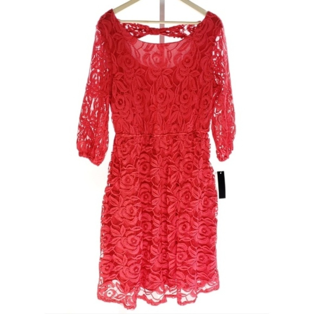 ING Women's Red Bell Sleeves Lace Cocktail Dress